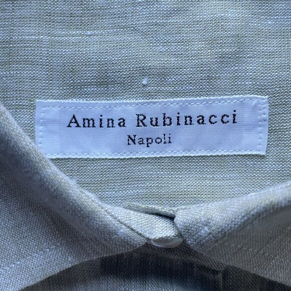 NWT Amina Rubinacci Napoli Costanza Green Italy 100% Linen Shirt Size 48 Women - Picture 7 of 13